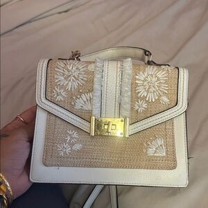 Aldo White and Tan Crossbody Bag with Floral Design